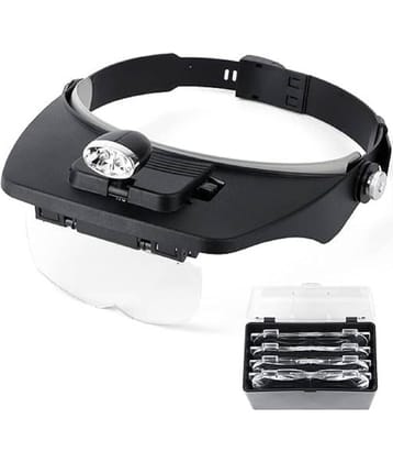Head Magnifier Glass with Light with LEDewlers Meagnifying Glasses 1.2X 2X 1.8X 2.5X 3.5X Optical Magnifying Visor Reading Magnifier Jeweler Loupe with 4 Lens Close Work Magnifier