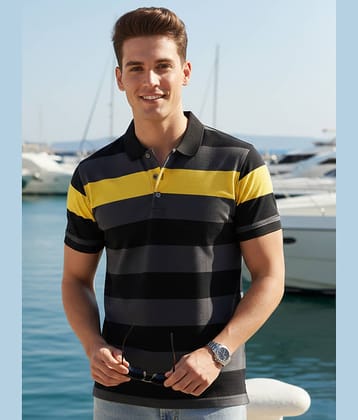GET GOLF Men Cotton Blend Regular Fit Striped Polo T Shirt ( Multicolor )