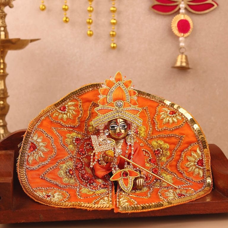 Divya Raas Orange Laddu Gopal Poshak & Shringar Set-With Shringar / 0 No.
