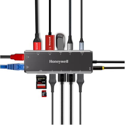 Honeywell 14-in-1 Type C Dock with Dual 8K HDMI& DP, Ethernet Port, USB 3.2, 3.0 & 2.0, 2xType C 3.2, 3.5 mm Audio Port, SD & MicroSD Slot, for All Devices like Windows/MacBook- Grey