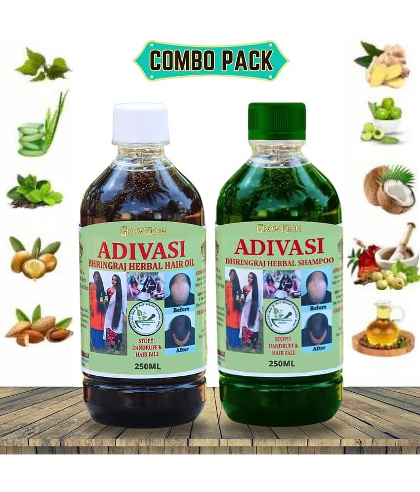 Adivasi Bhringraj Natural Hair Growth Herbal Hair Oil and Shampoo Combo(250 ml)Pack Of 2
