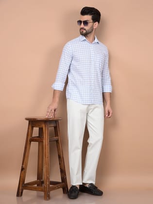 White Printed Knitted Trousers-30 / White