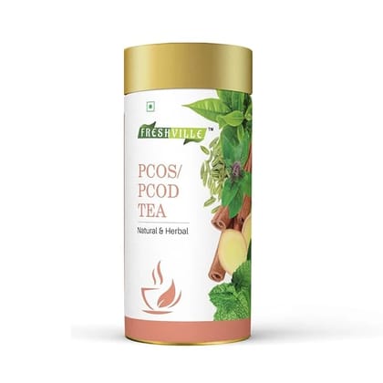 Freshville PCOS PCOD Tea | Pure & Natural | Helps In Hormonal Imbalance & Facial Hair & Acne | Caffeine Free | Ginger, Fenugreek, Spearmint, Cinnamon, Fennel, Tulsi, Lodhra, Ashoka, Green tea