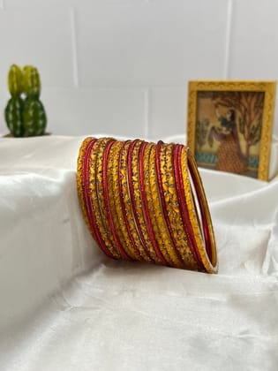 Mustard and Red Glass & Stone Bangle Set 5066-2.2 / Both Hands