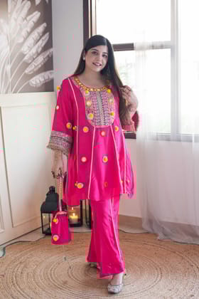 Pawani Hot Pink Patch Detaling Cord Set-L