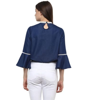 Women's Polyester Solid Bell Sleeve Regular Top (Blue, XL)-PID55876 Women's Polyester Solid Bell Sleeve Regular Top (Blue, XL)-PID55876
