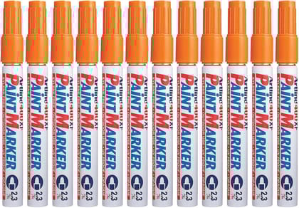 Artline 400XF Paint Markers for Wood, Plastic, and Canvas, The Ideal Waterproof Marker for Indoor/Outdoor Applications, Opaque Permanent Markers with 2.3 mm Bullet Tip, Orange, Pack of 10