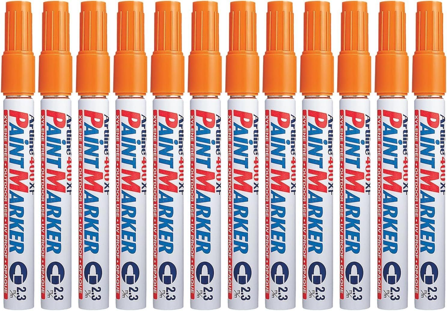 Artline 400XF Paint Markers for Wood, Plastic, and Canvas, The Ideal Waterproof Marker for Indoor/Outdoor Applications, Opaque Permanent Markers with 2.3 mm Bullet Tip, Orange, Pack of 10
