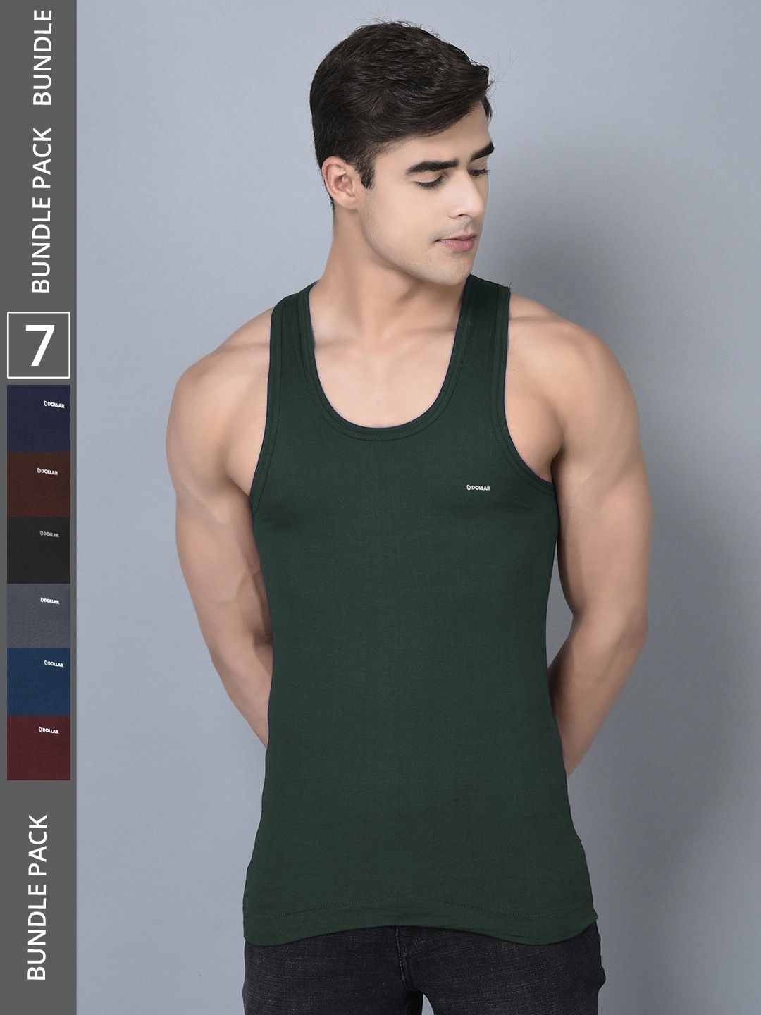 Men's Assorted Pack of 7 Solid Combed Cotton Shrinkless Vest