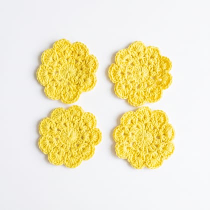 YELLOW CROCHET COASTERS – HANDMADE TABLE DECOR SET
