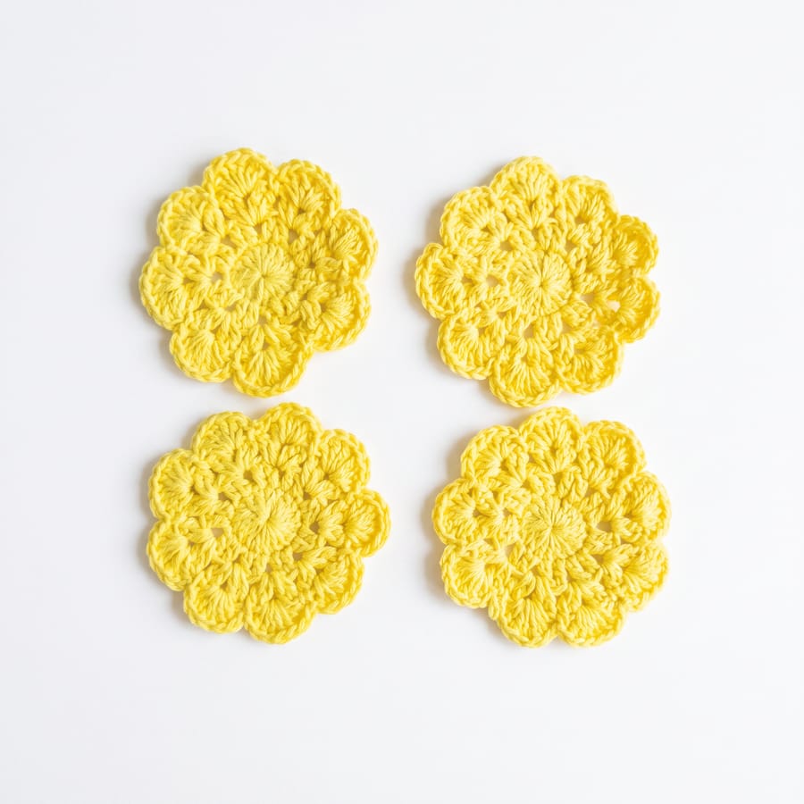 YELLOW CROCHET COASTERS – HANDMADE TABLE DECOR SET