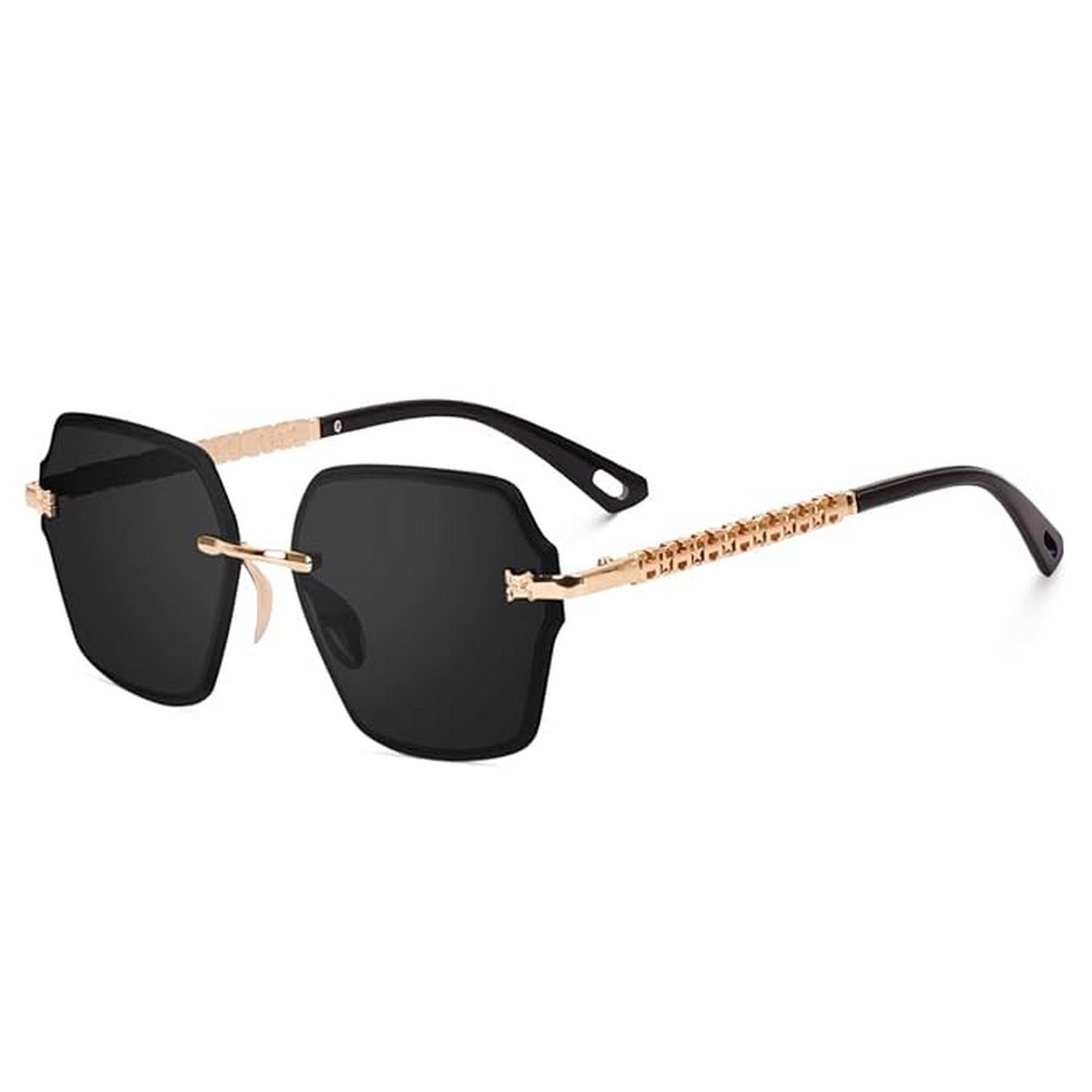Dervin UV Protected Designer Rimless Oversized Sunglasses for Women-Black