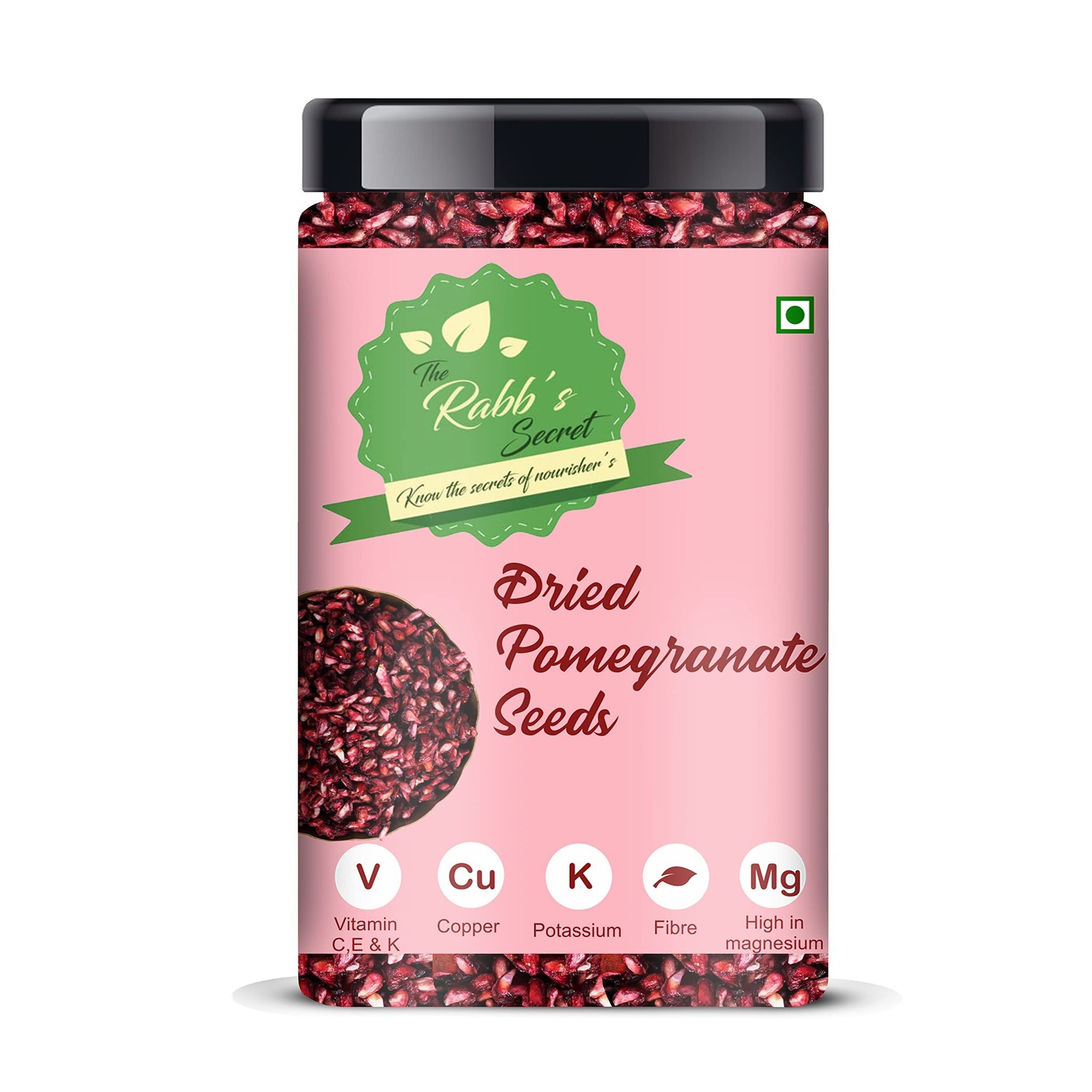 The Rabb's Secret - Dried Pomegranate Seeds jar 400gm (Anardana/Anar Beej) for Cooking | Immunity Booster | Beauty (Dried Pomegranate Seeds, 400gm)