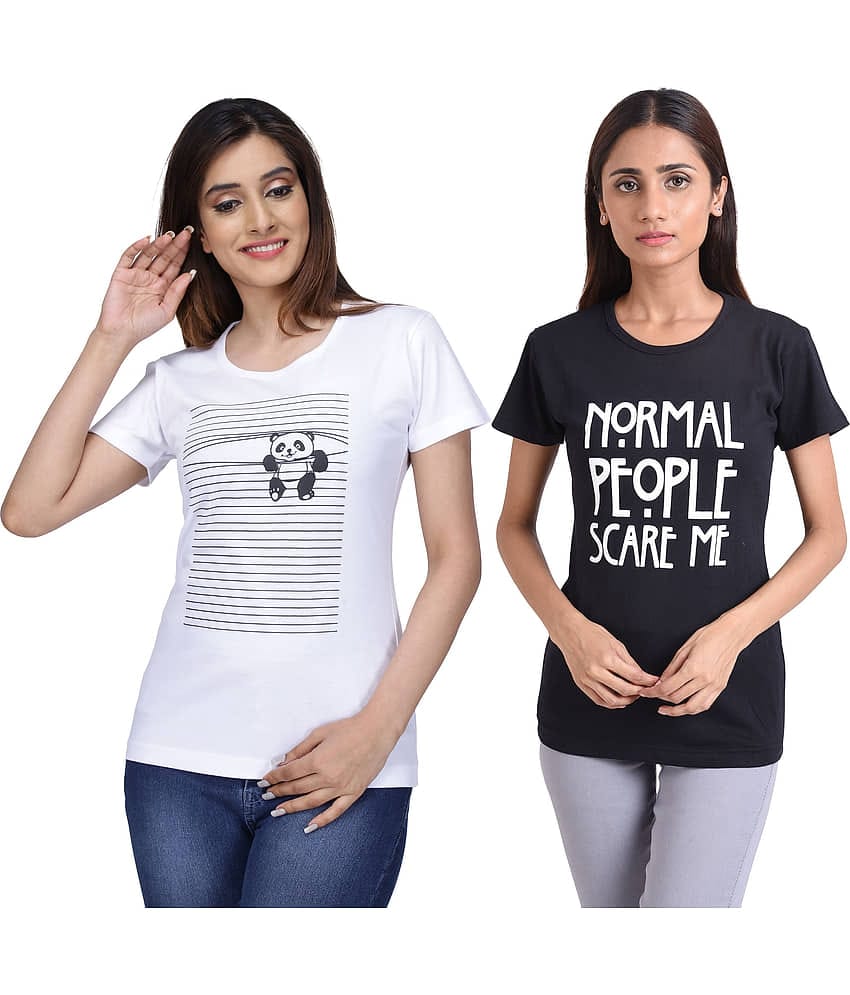 Neo Garments Women Cotton Printed Regular Fit Round Neck T-Shirt ( Multi Color )