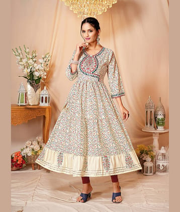 anushansa Pack of 1 Rayon Printed Anarkali Women's Kurti - ( White )