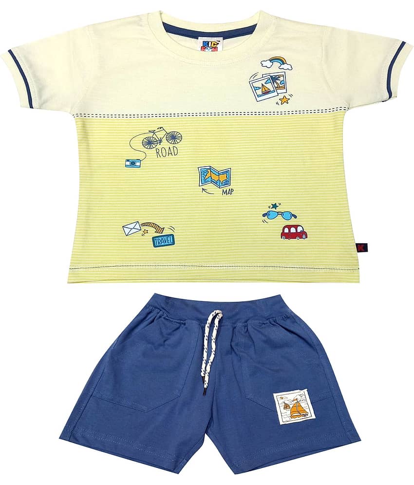 Kideon Pack of 1 Boys Cotton T-Shirt & Shorts Set ( Yellow )