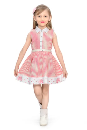 Be:Kids Pink Sweet Summer Stripes and Roses Cotton Dress with Peter Pan Collar Be:Kids Pink Sweet Summer Stripes and Roses Cotton Dress with Peter Pan Collar