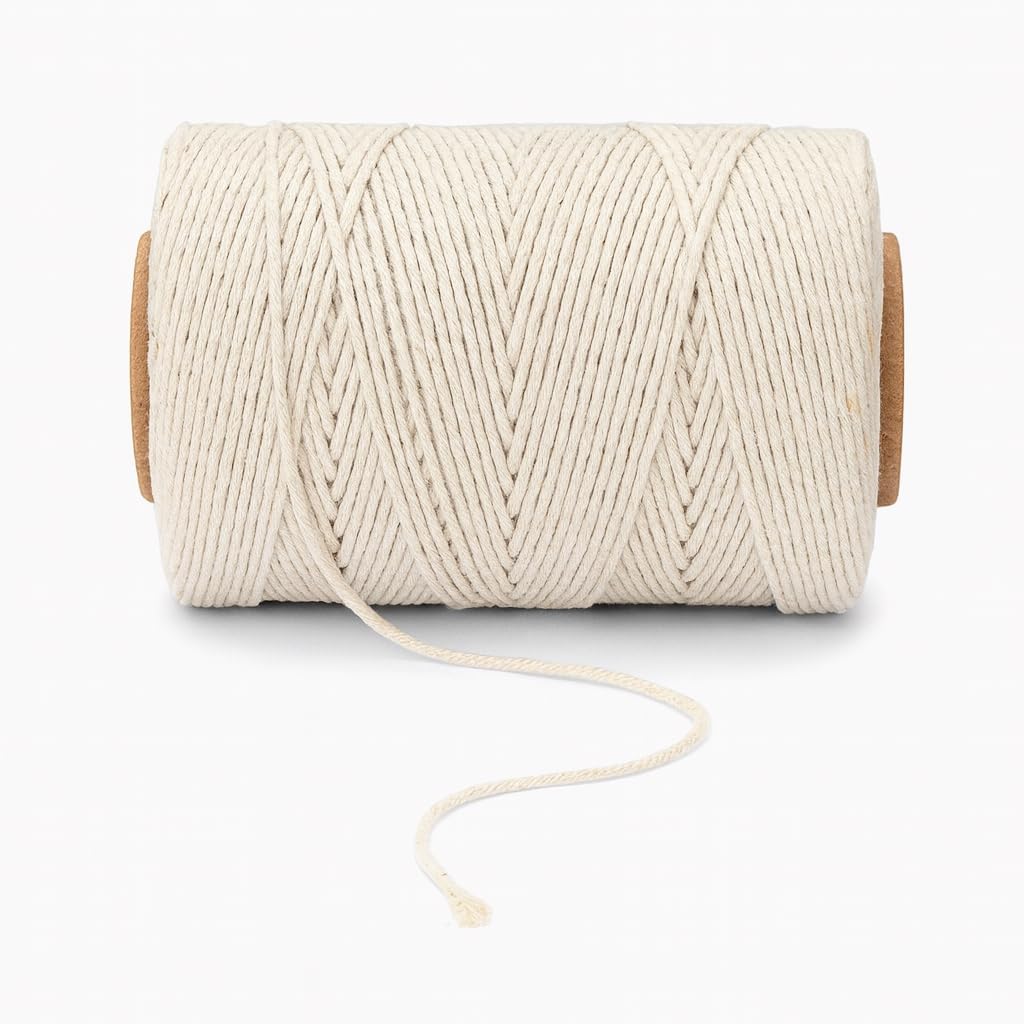 1 mm Cotton Twine Thread – Pack of 3 Spools (100 g Gross Weight Each) – Approx. 75 m Length per Spool – Natural Cotton Cord Dori String for DIY Crafts, Macrame, Gift Wrapping, Gardening & Packing
