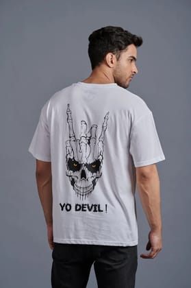 Yo Devil! Printed Oversized White T-Shirt for Men