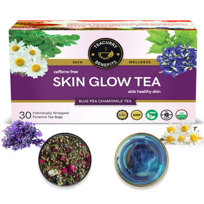 TEACURRY Skin Glow Tea (1 Month Pack | 30 Tea Bags) - Helps in Skin Nourishment, Hydration & Detoxification