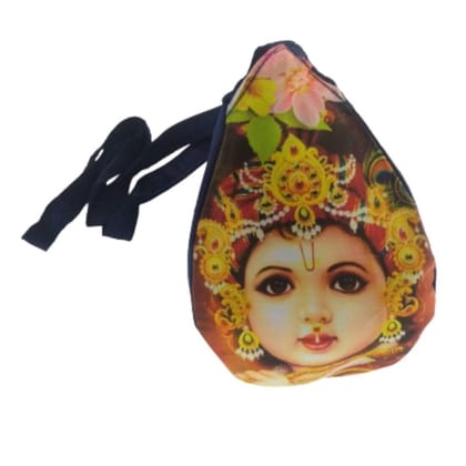 MAYAPURI Beautiful Krishna Printed Cotton Bead Bag/Japa Mala Bag/Jholi/Chanting Bag with Zip Pocket, Multi-Color(Pack of 1)
