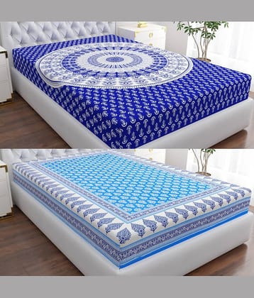 COZYKO Cotton 2 Single Bedsheet without Pillow cover ( Multicolor )
