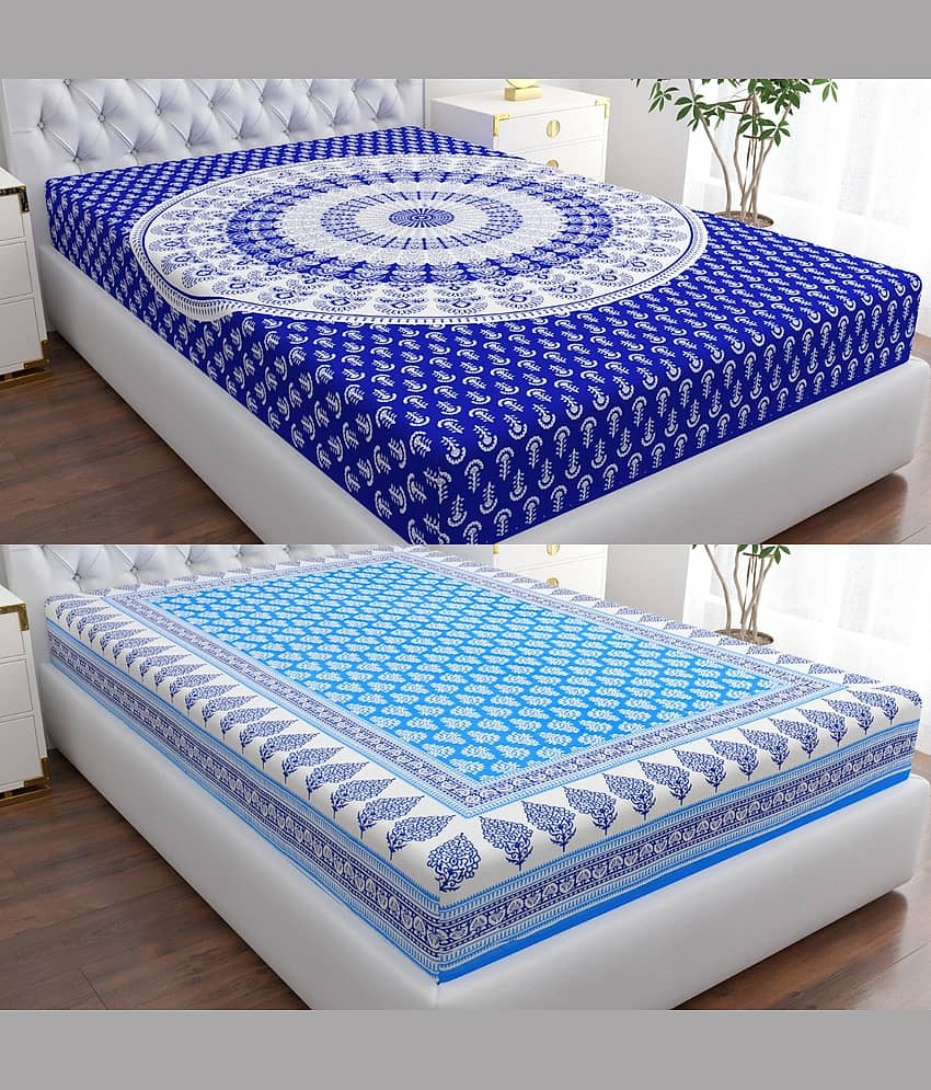 COZYKO Cotton 2 Single Bedsheet without Pillow cover ( Multicolor )
