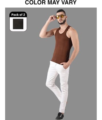 Dollar Lehar Men Combed Cotton Round Neck Vest - Pack of 2 - (Colour may Vary)