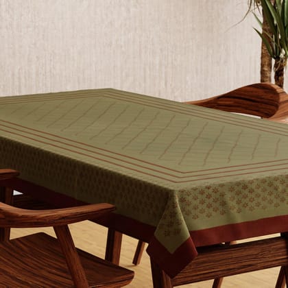 Block-Printed Cotton Table Cloth - Olive Green & Maroon-60 inches x 90 inches / Cotton / Olive Green / Maroon
