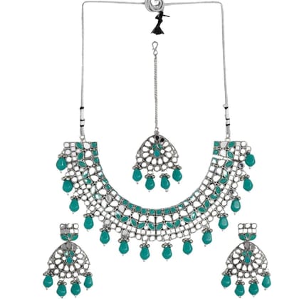 Green Mirror Work Silver-Plated Jewelry Set Green Mirror Work Silver-Plated Jewelry Set