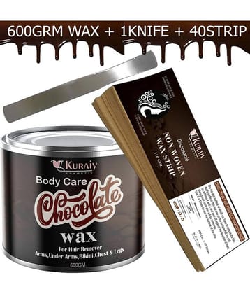 KURAIY Chocolate Wax for Smooth Hair Removal - 600gm extracts + 40 Wax Strips +1 Steel Knife