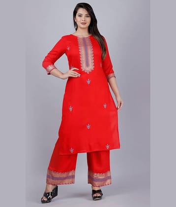 MAUKA - Red Straight Rayon Women's Stitched Salwar Suit ( Pack of 1 )