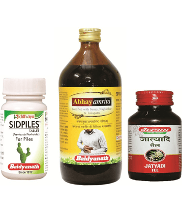 Baidyanath Piles Relief Kit ( Sidpiles 50 Tablets + Abhayamrita 450 ml + Jatyadi Tel 50 ml) Baidyanath Piles Relief Kit ( Sidpiles 50 Tablets + Abhayamrita 450 ml + Jatyadi Tel 50 ml)