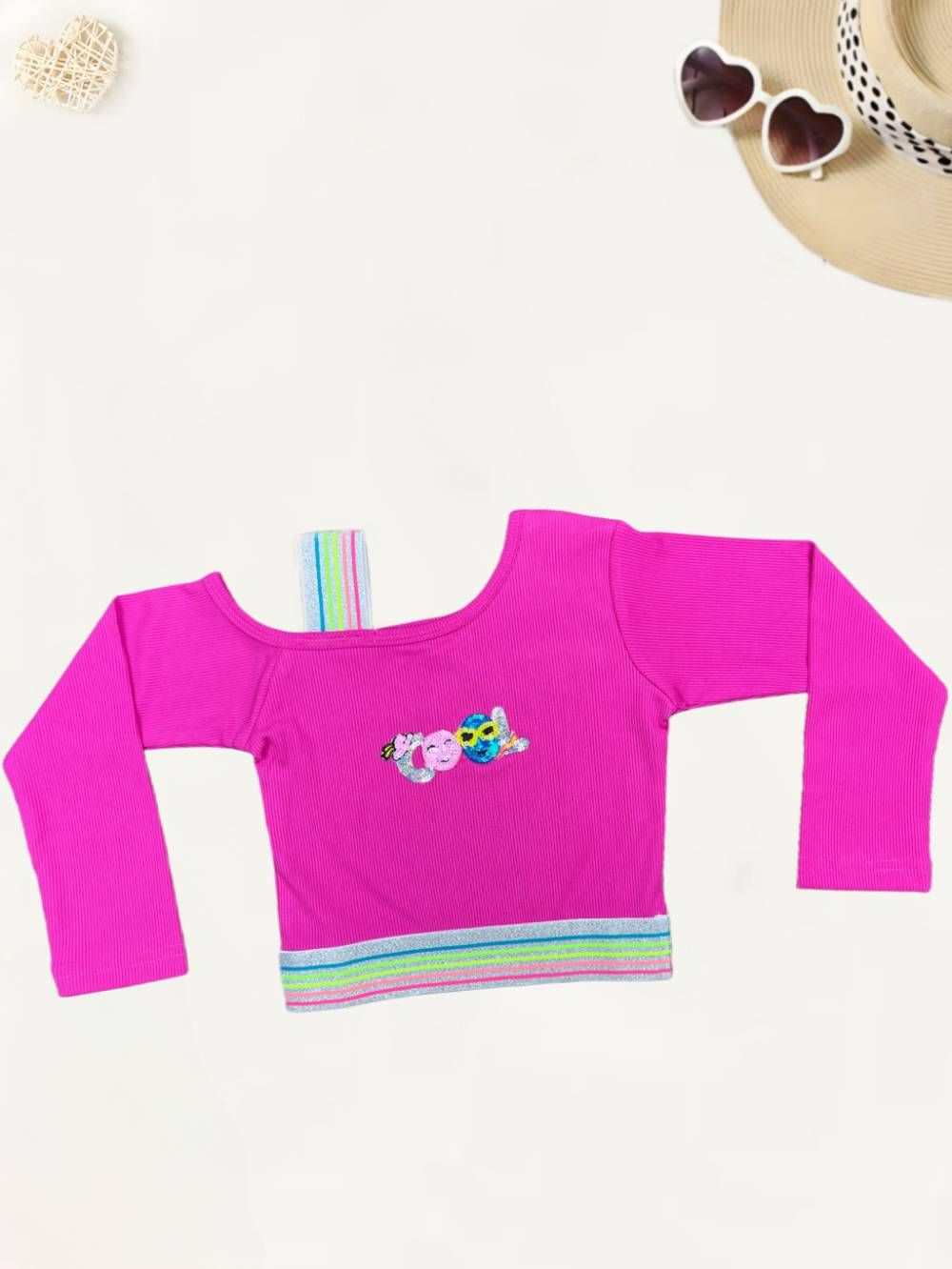 Girls Hot Pink Funky Top [GT-672] (4-12 Years)-4-5Y (Size - 24) / Pink / Ribbed