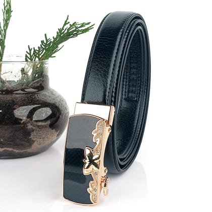 Hemener Girls Metal Auto Grip Buckle Black Vegan Leather Belt-28