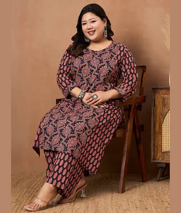 Tissu Women Cotton Printed Straight Kurti With Palazzo ( Purple )