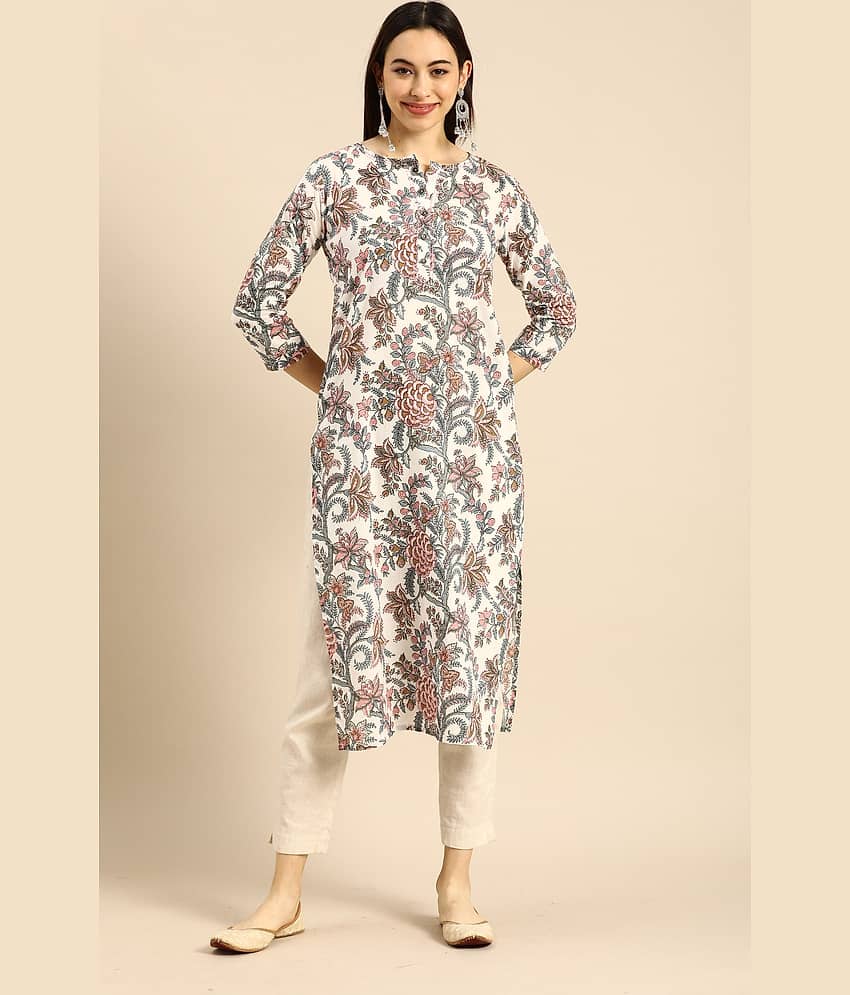 Rajnandini - White 100% Cotton Women's Straight Kurti ( Pack of 1 )