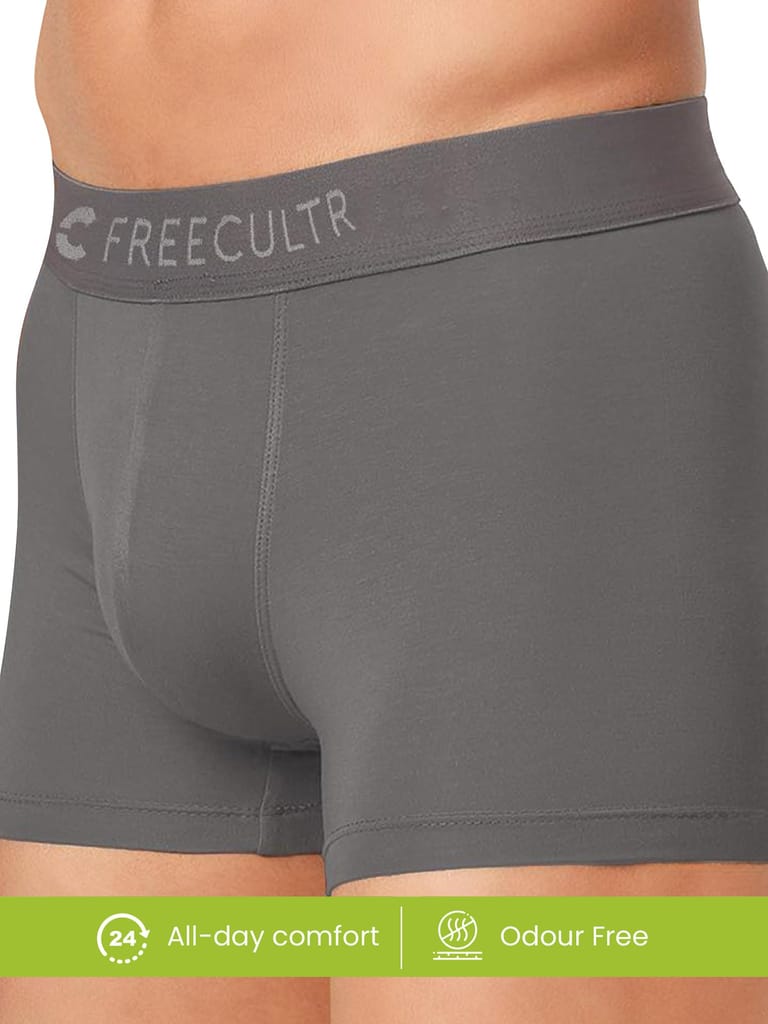 FREECULTR Men's Underwear Anti Bacterial Micromodal Airsoft Trunk - Non Itch No Chaffing Sweat Proof - Pack of 3-Space Blue,Mist Grey,Avocado Green