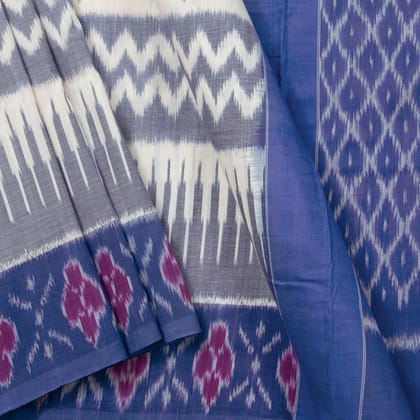 Grey And Blue Pochampally Ikkat Cotton Saree For Office Wear PV SC 227