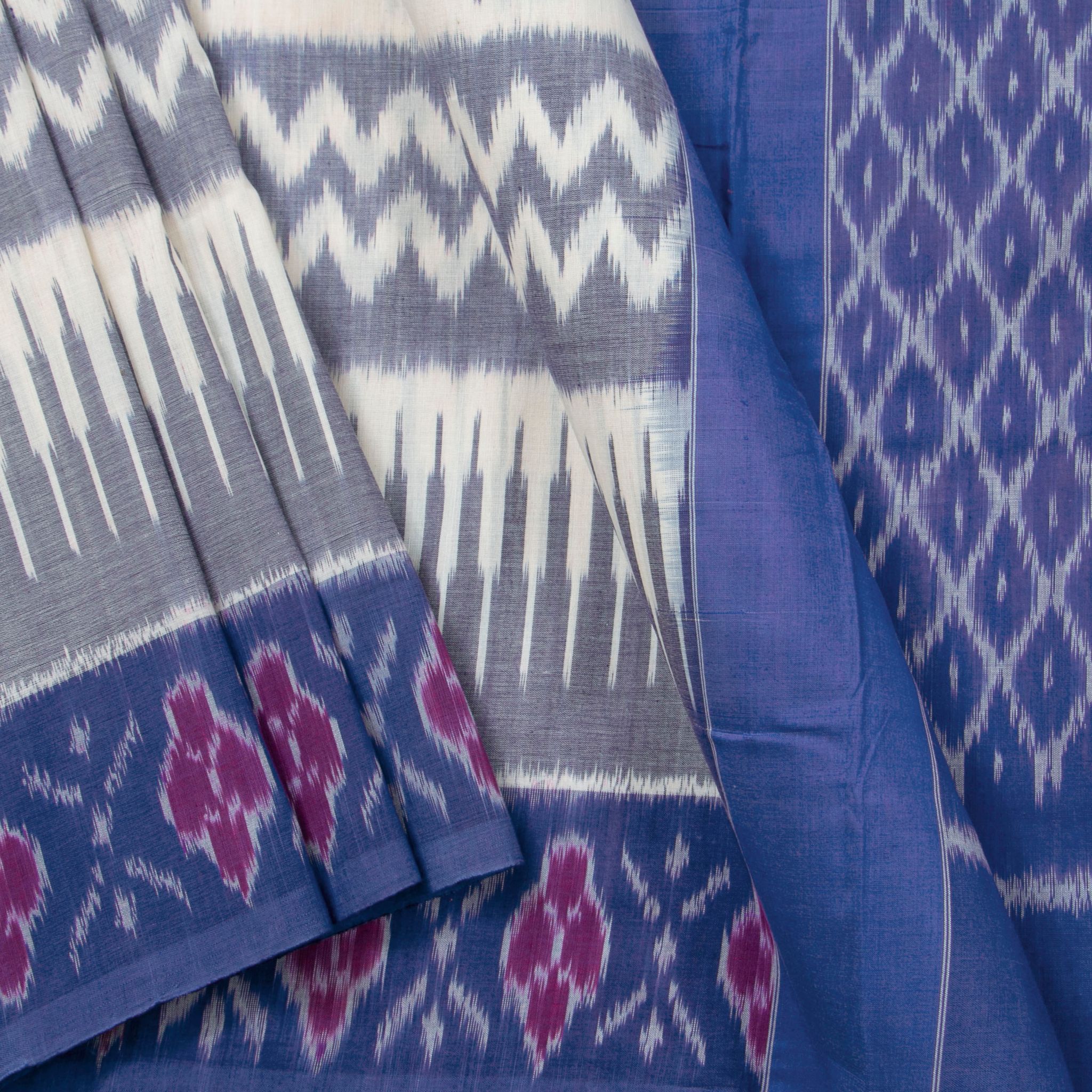 Grey And Blue Pochampally Ikkat Cotton Saree For Office Wear PV SC 227