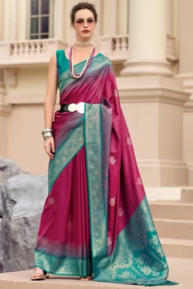 Pink Woven Silk Saree