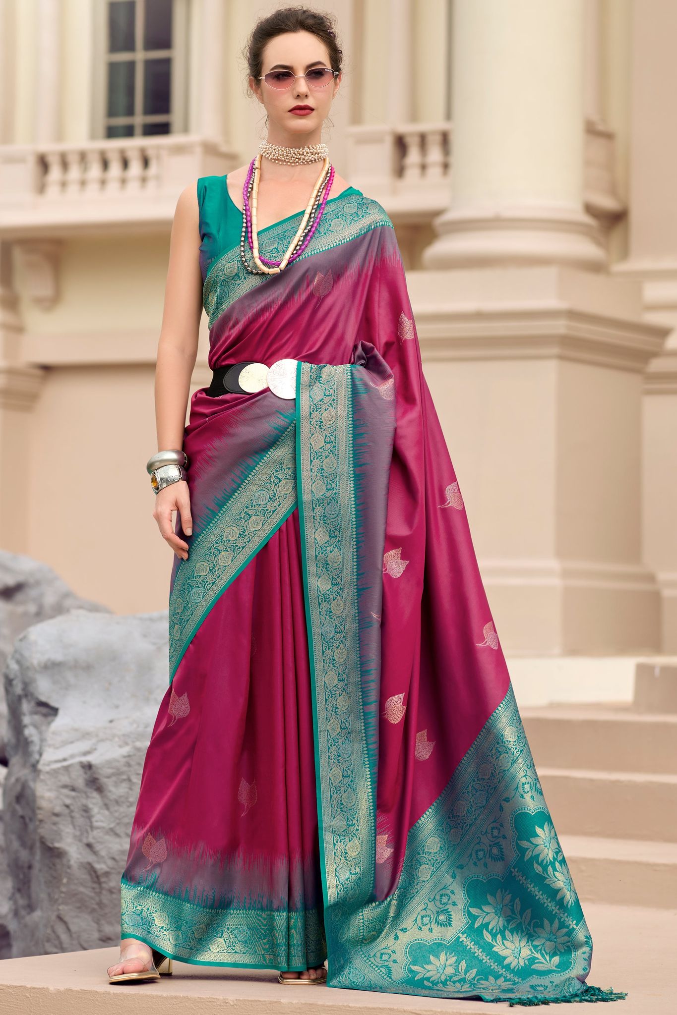Pink Woven Silk Saree