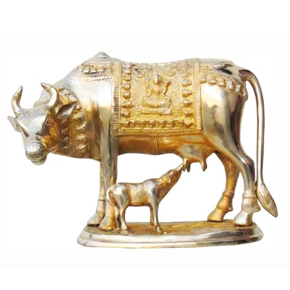 Brass Cow & Calf Statue - Antique Religious Artwork, Height : 10 Inch (BSMAS805 A)
