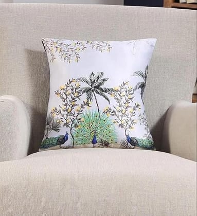 Koko Decorative Cushion Cover 16 x 16 Inch  Nature Print Peacock Design in Silver  Soft Textured Polyester Fabric  Square Pillow Cover for Bed, Sofa, Chair  Pack of 1