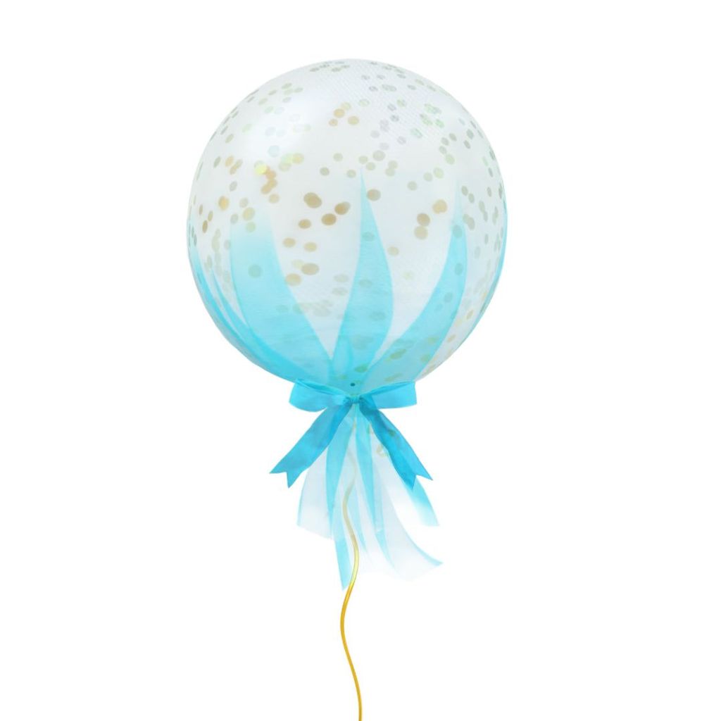 Clear Balloon With Blue Net And Golden Confetti - 18 inches - 1PC - Party and Festive Needs | Buy online on ZillyBuy