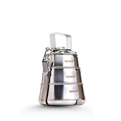 Stainless Steel 3-Tier Tiffin Box | 22 cm Height, Pyramid Design | Food-Grade Lunch Box with Leakproof Lids | Stackable & Durable Meal Carrier