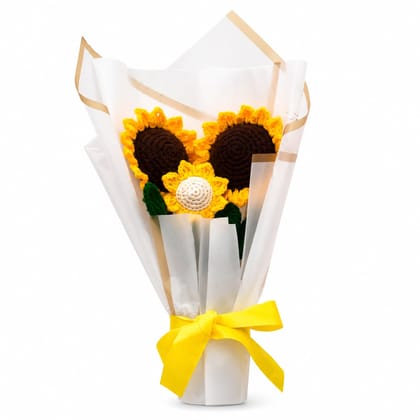 Rareity Aromatic Crochet Sunflower Flower Bouquet | Handmade Knitted Artificial Flowers with Premium Gift Wrapping | Romantic Gift for Women, Girlfriend, Wife, Mom & Friends