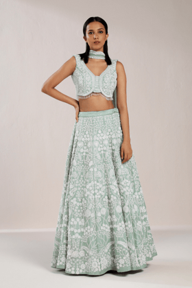 MINT GREEN EMBROIDERED LEHENGA SET-XS