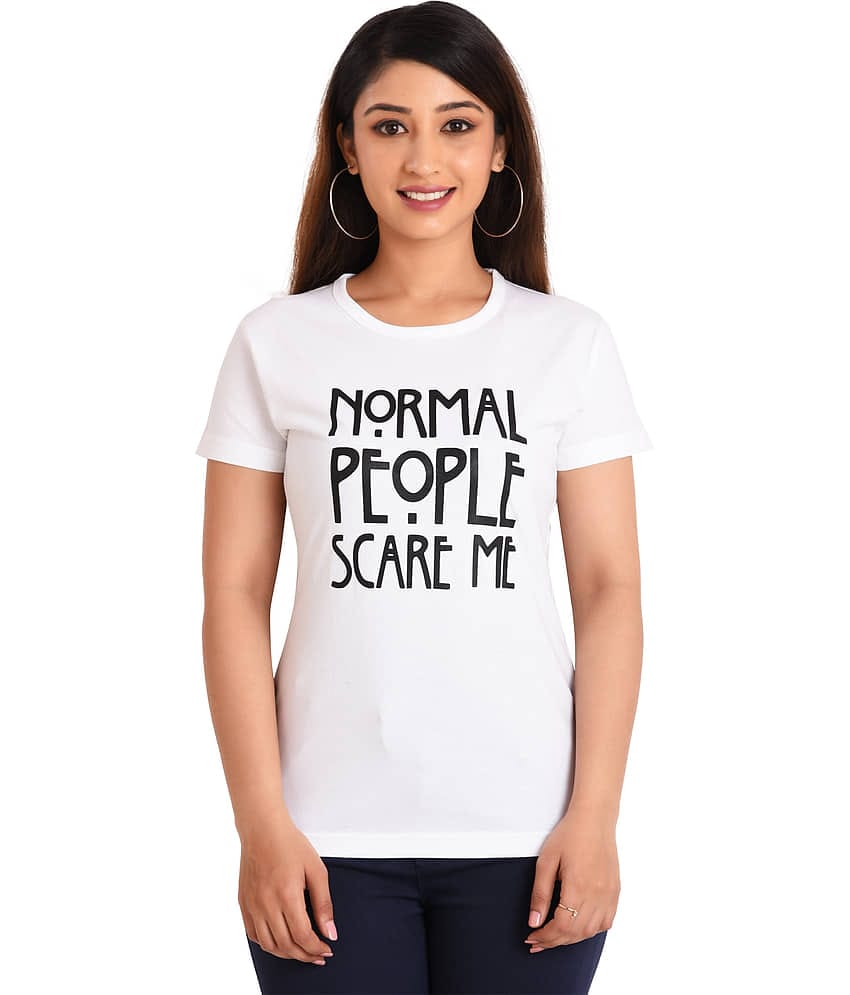 Neo Garments Women Cotton Printed Regular Fit Round Neck T-Shirt ( White )
