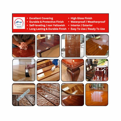 Glossy's Tuff Wood Polyurethane Clear Wood 1K PU Finish | Durable & Protective Finish for Surfaces | for Interiors and Exteriors - 1 L